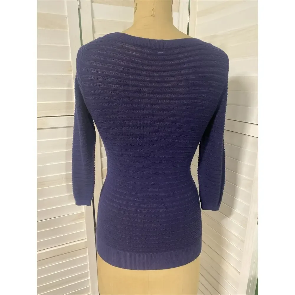 Ann Taylor Loft Petite Women’s Lightweight Sweater Knit L/Sleeve Navy Sz MP Med